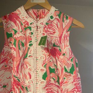 Lilly Pulitzer Green Pink Alexa Flamingo Shift Dress Women's 10